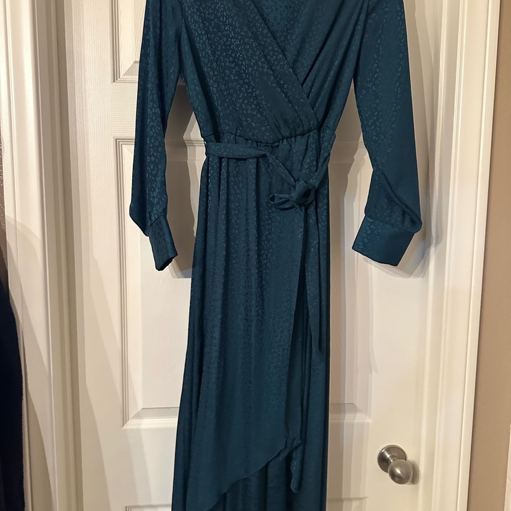 Chic Teal Long Sleeve Wrap Dress